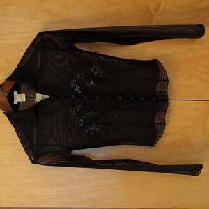 Cache VTG sheer "short Evening jacket" black mesh beaded button down size small